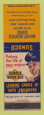 Matchbook Cover - Sunoco oil gas Gratiot Deerfield East Detroit MI WEAR