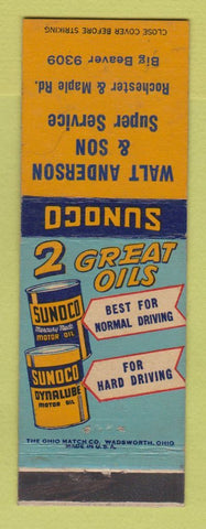 Matchbook Cover - Sunoco oil gas Walt Anderson Troy? MI