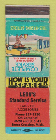 Matchbook Cover - Leon's Standard oil gas Bruce Crossing MI