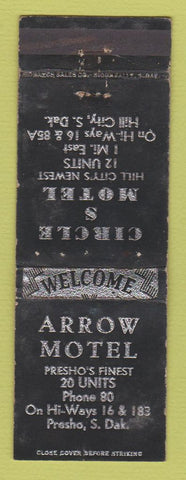 Matchbook Cover - Arrow Motel Circle S Hill City Presho SD WORN