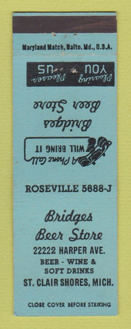 Matchbook Cover - Bridges Beer Store St Clair Shores MI