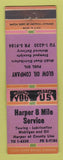 Matchbook Cover - Harper 8 Mile Service Glow oil gas Mobil Heat Detroit MI WEAR