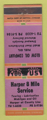 Matchbook Cover - Harper 8 Mile Service Glow oil gas Mobil Heat Detroit MI WEAR