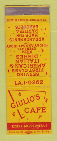 Matchbook Cover - Giulio's Cafe Detroit MI Pizza