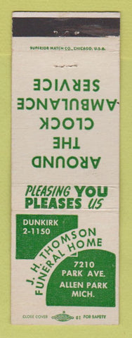Matchbook Cover - JH Thomason Funeral Home Allen Park MI