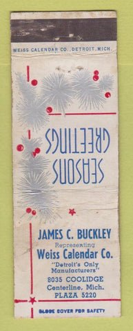 Matchbook Cover - James Buckley Weiss Calender Centerline MI Christmas WEAR