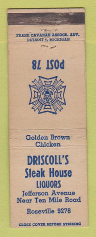 Matchbook Cover - VFW Driscoll's Steak House Roseville MI