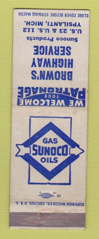 Matchbook Cover - Sunoco oil gas Brown's Ypsilanti MI WEAR