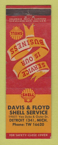 Matchbook Cover - Shell oil gas Davis Floyd Detroit MI
