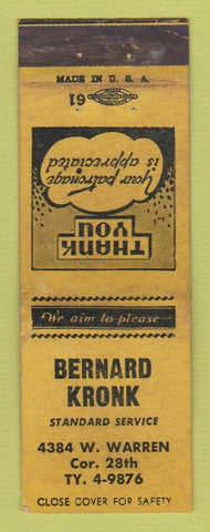 Matchbook Cover - Bernard Kronk Standard oil gas Detroit MI WEAR