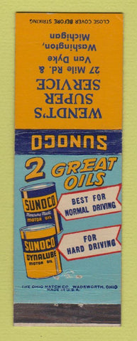 Matchbook Cover - Sunoco oil gas Wendt's Washingotn MI WEAR