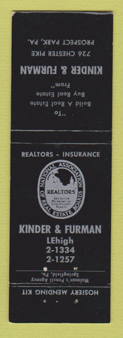 Matchbook Cover - Kinder Furman Real Estate Prospect Park PA Mending Kit