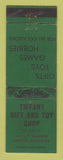 Matchbook Cover - Tiffany Gift and Toy Shop Detroit MI