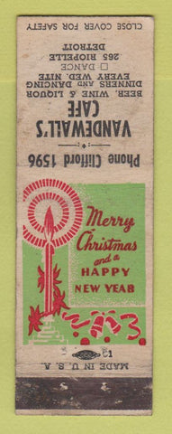 Matchbook Cover - Vandewall's Cafe Detroit MI Christmas WORN girlie back