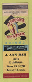 Matchbook Cover - J Ann Bar Detroit MI
