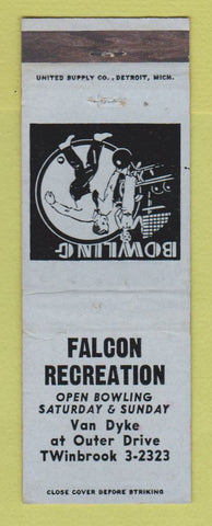 Matchbook Cover - Falcon Recreation Bowling Detroit MI WEAR