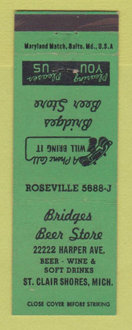 Matchbook Cover - Bridges Beer Store St Clair Shores MI