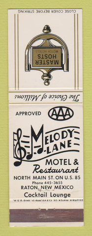 Matchbook Cover - Melody Lane Motel Master Hosts Raton NM