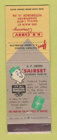 Matchbook Cover - AP Green Sairset Bonding Mortar HR Curry Pittsburgh PA