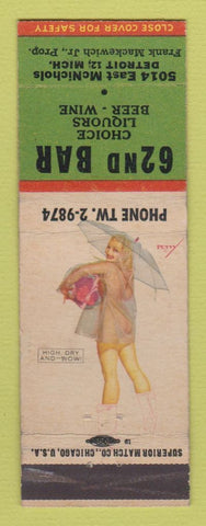 Matchbook Cover - 62nd Bar Detroit MI pinup