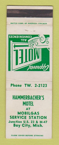 Matchbook Cover - Hammerbacher's Motel Mobil oil gas Bay City MI