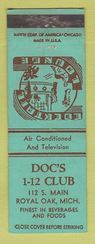 Matchbook Cover - Doc's 1-12 Club Royal Oak MI