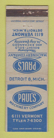 Matchbook Cover - Paul's Machinery Detroit MI