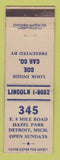 Matchbook Cover - 345 Hazel Park Detroit MI Coe Car Company