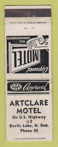 Matchbook Cover - Artclare Motel Devils Lake ND WEAR