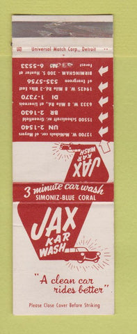 Matchbook Cover - Jax Car Wash Detroit Birmingham MI