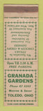 Matchbook Cover - Granada Gardens Restaurant Toledo OH
