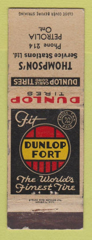 Matchbook Cover - Dunlop Fort Tires Thompson's Petrolia ON WEAR