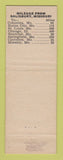 Matchbook Cover - Bill Lissa Motel Salisbury MO