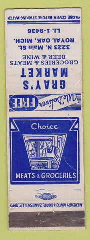 Matchbook Cover - Gray's Market Royal Oak MI grocery WORN