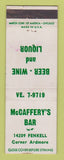 Matchbook Cover - McCaffery's Bar Detroit MI WEAR