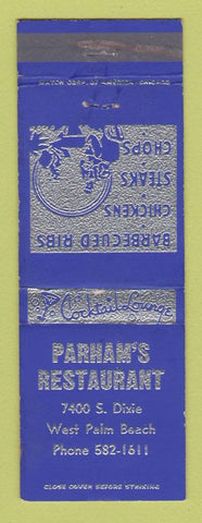 Matchbook Cover - Parham's Restaurant West Palm Beach FL