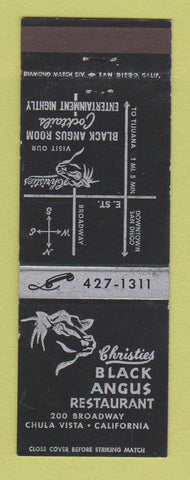 Matchbook Cover - Christies Black Angus Restaurant Chula Vista CA