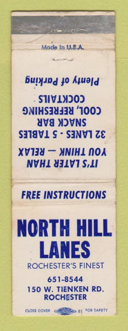 Matchbook Cover - North Hill Lanes Bowling Rochester MI WEAR