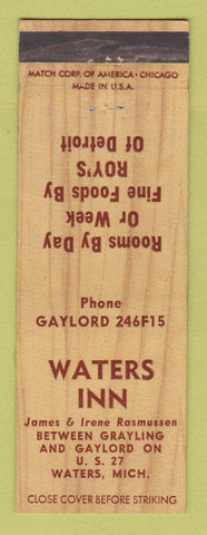 Matchbook Cover - Waters Inn Waters MI
