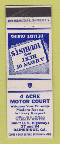 Matchbook Cover - 4 Acre Motor Court Bainbridge GA