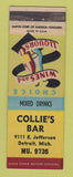Matchbook Cover - Collie's Bar Detroit MI