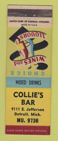 Matchbook Cover - Collie's Bar Detroit MI