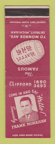 Matchbook Cover - Barrel Bar Detroit MI Frank Monahan