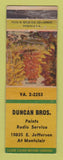 Matchbook Cover - Duncan Bros Paints Radio Service Detroit MI