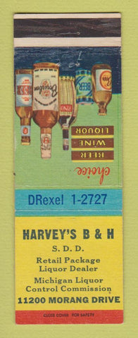Matchbook Cover - Harvey's B&H Liquor Detroit MI
