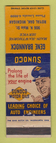 Matchbook Cover - Gene Brannock Sunoco oil gas Royal Oak MI