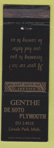 Matchbook Cover - Genthe DeSoto Plymouth Lincoln Park MI WEAR