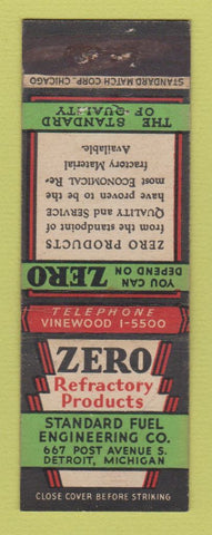 Matchbook Cover - Zero Refractory Products Detroit MI Standard Fuel Engineering