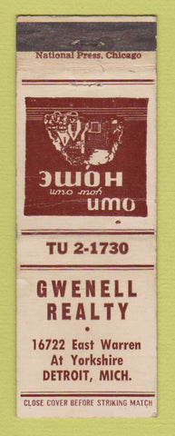 Matchbook Cover - Gwenell Real Estate Detroit MI