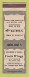 Matchbook Cover - Frank D'Luge Real Estate Mount Clemens MI WEAR